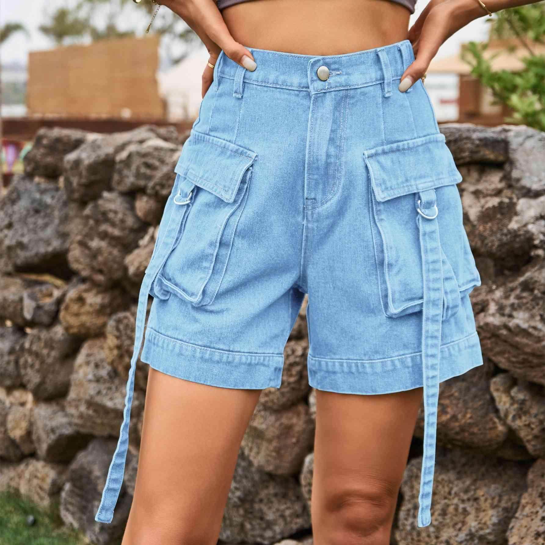 High Waist Denim Cargo Shorts for Casual Style and Comfort - Selvanelle