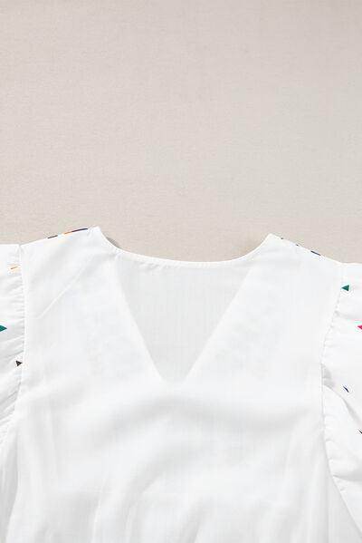 Printed V-Neck Puff Sleeve Top for Effortless Style - Selvanelle