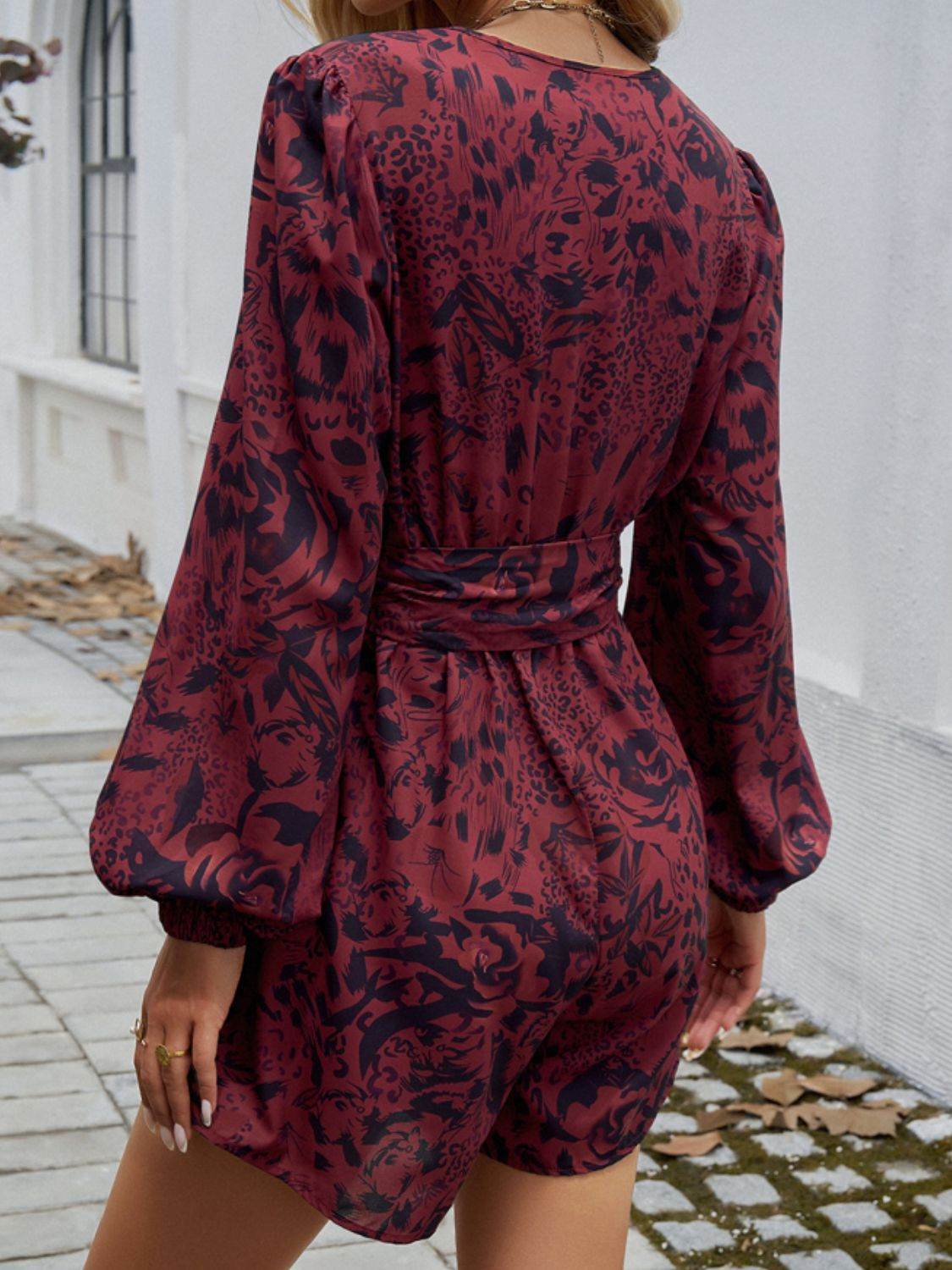 Devine Tied Surplice Long Sleeve Romper - Selvanelle