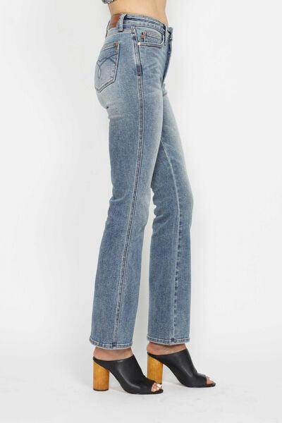Judy Blue Full Size Tummy Control Back Embroidered Bootcut Jeans Plus Size - Selvanelle
