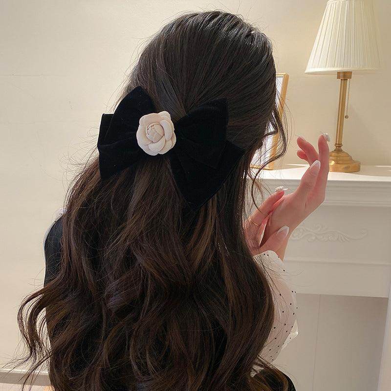 Rose Trim Bow Hair Clip with Alloy and Polyester Design - Selvanelle