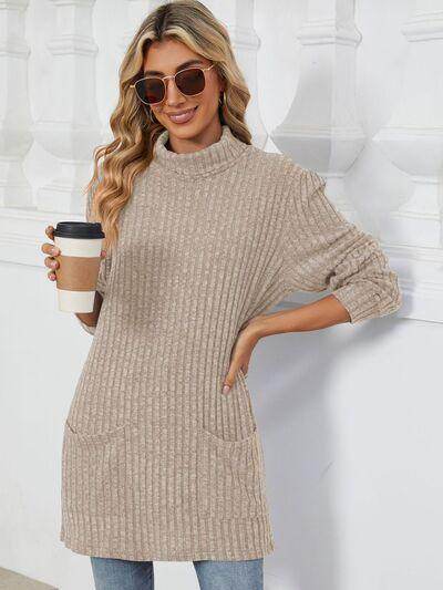 Ribbed Mock Neck Long Sleeve T-Shirt for Women Stylish Wear - Selvanelle