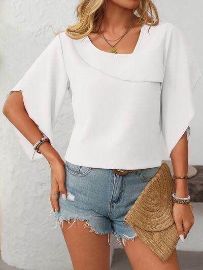 Mandy Ruffled Asymmetrical Neck Half Sleeve Blouse for Women - Selvanelle