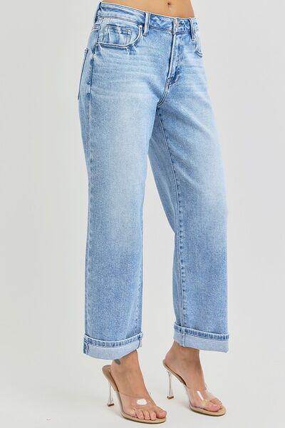RISEN Full Size Ankle Wide Leg Cuffed Jeans Plus Size - Selvanelle