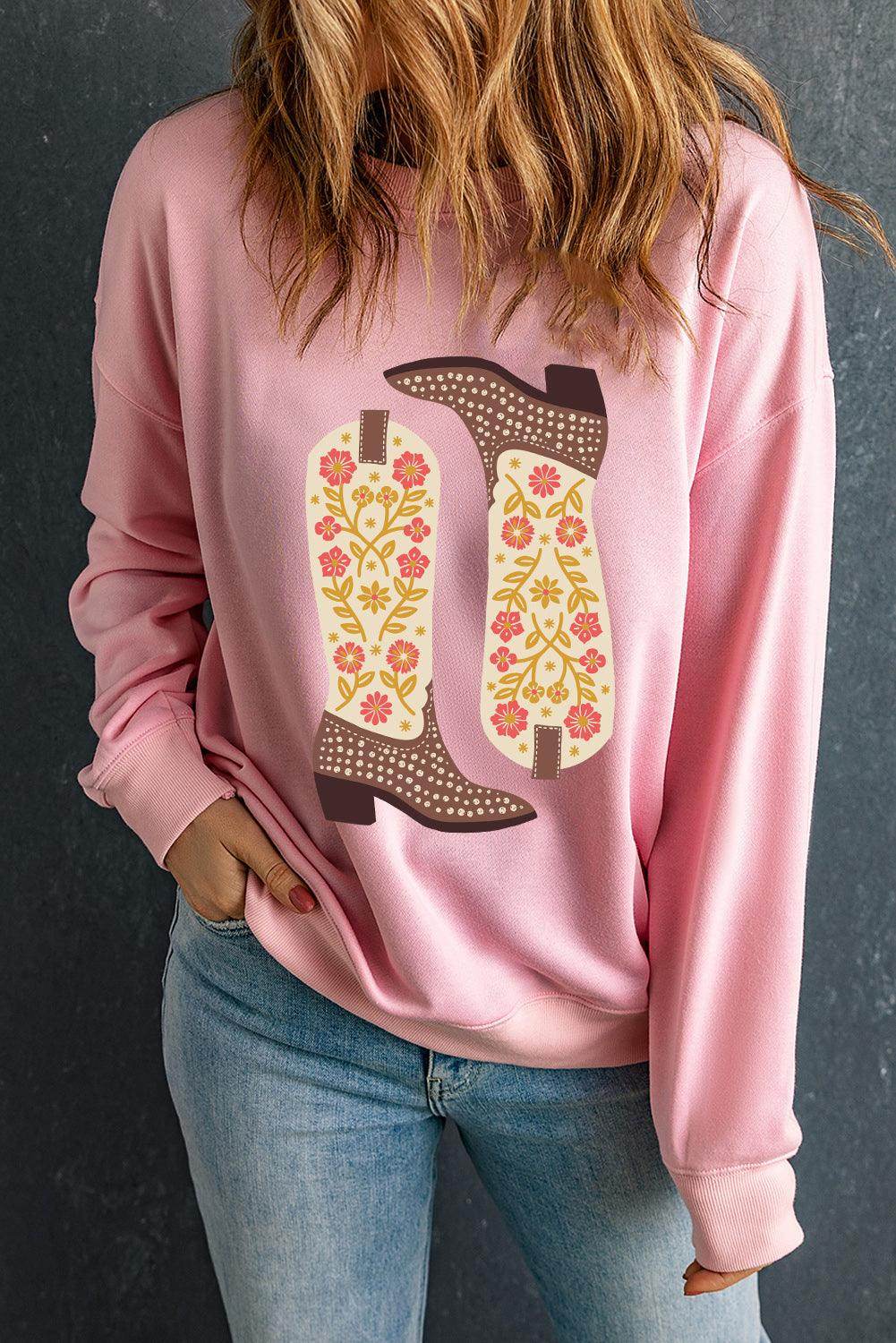 Boot Graphic Long Sleeve Sweatshirt for Casual Style - Selvanelle