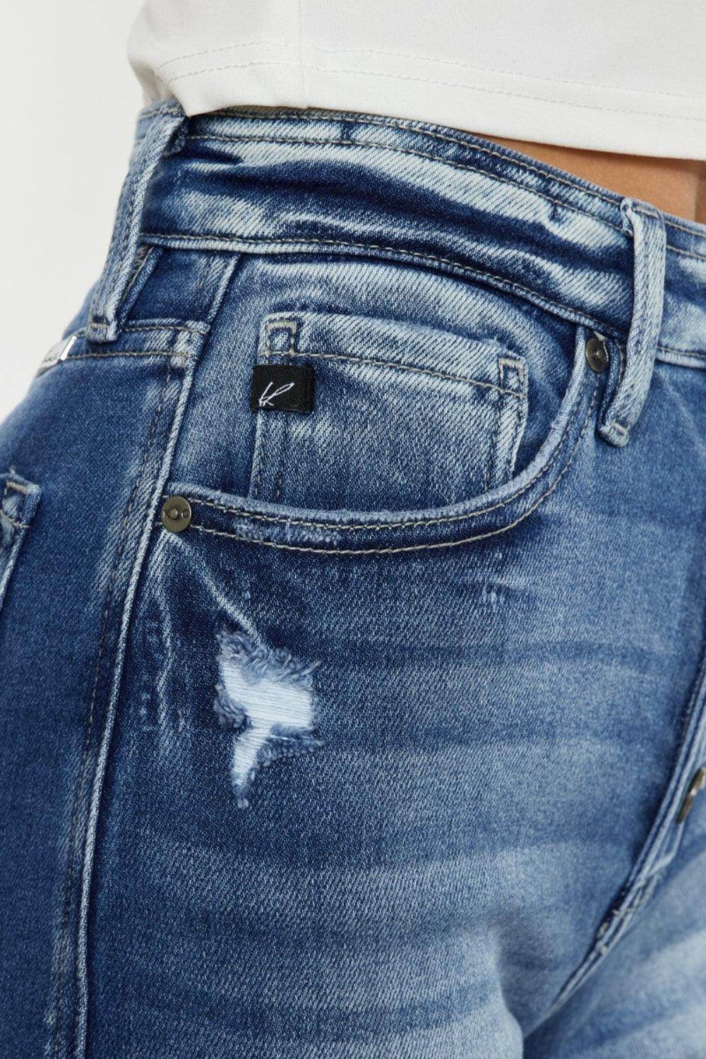 Kancan Button Fly High Rise Raw Hem Denim Shorts for Women - Selvanelle