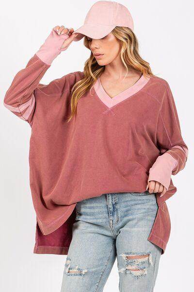 SAGE + FIG Mineral Wash Side Slit Contrast T-Shirt for Women - Selvanelle