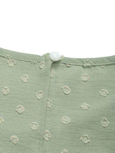 Perfee Swiss Dot Round Neck Petal Sleeve Blouse for Women - Selvanelle