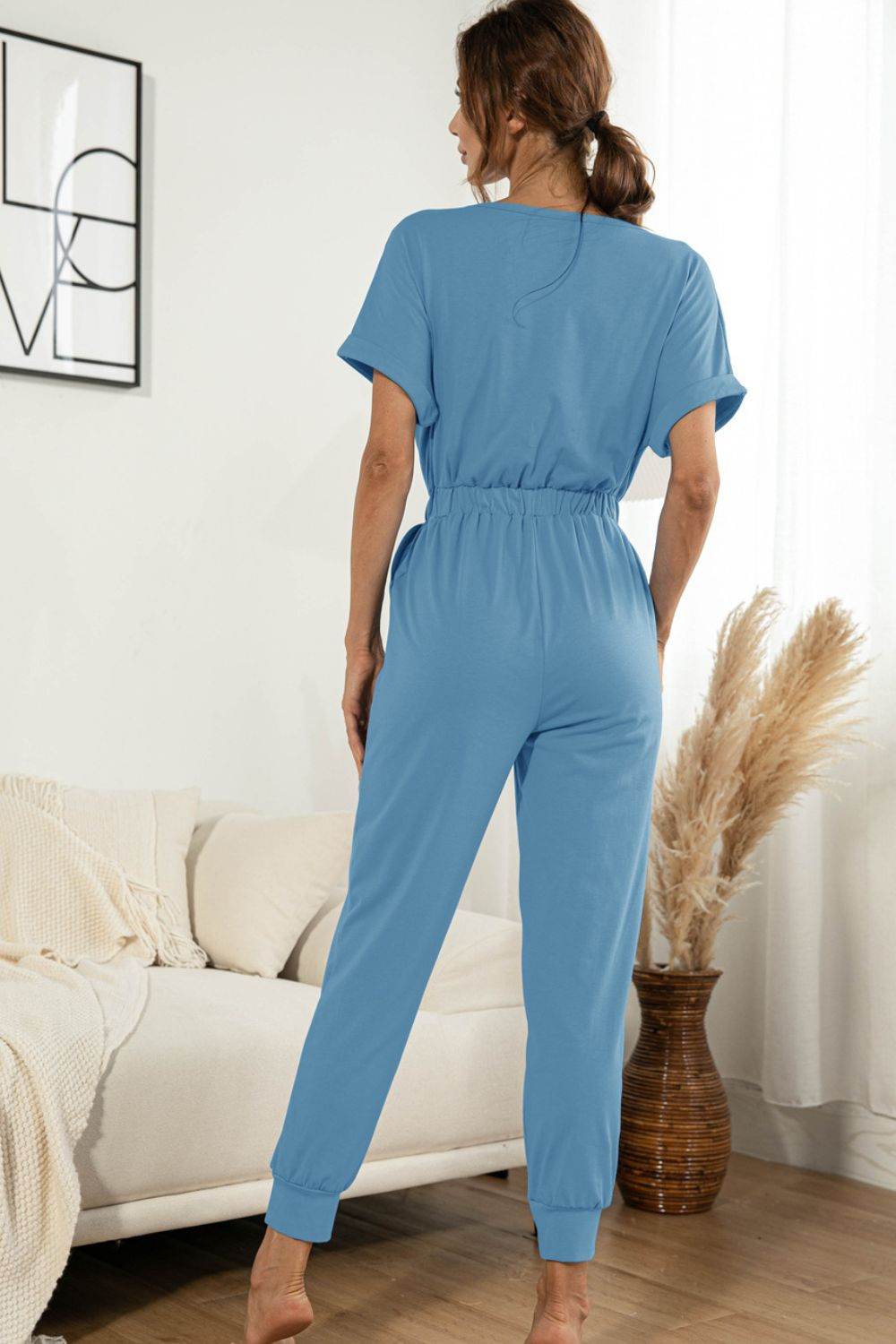 Surplice Neck Tied Short Sleeve Jumpsuit - Selvanelle