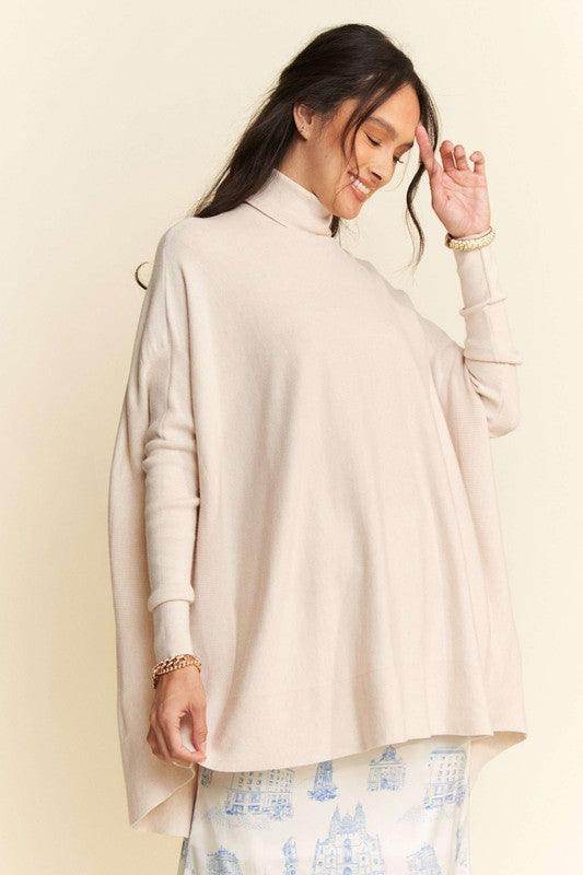 Davi & Dani High-Low Turtleneck Long Sleeve Knit Top Stylish - Selvanelle