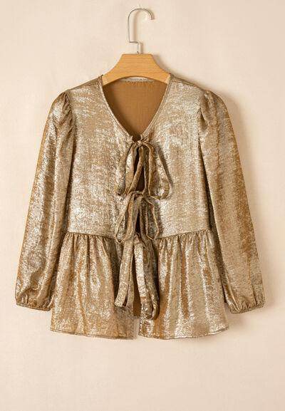 Tied Peplum Three-Quarter Sleeve Blouse for Women - Selvanelle