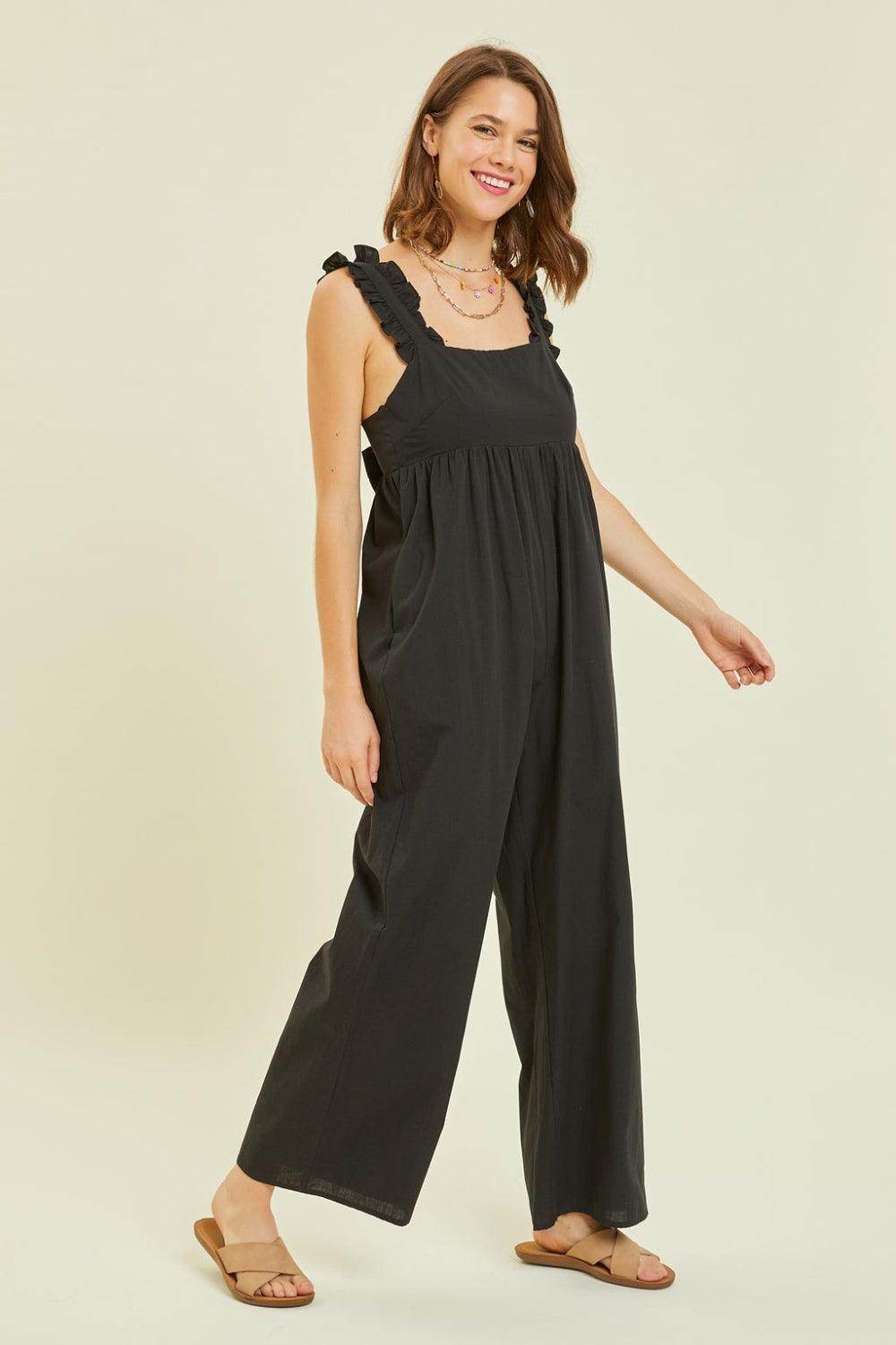 HEYSON Full Size Ruffled Strap Back Tie Wide Leg Jumpsuit - Selvanelle