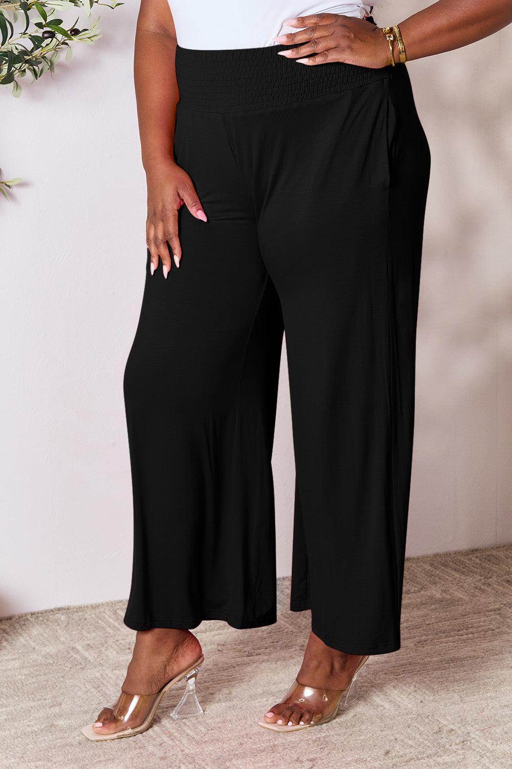 Double Take Full Size Smocked Wide Waistband Wide Leg Pants - Selvanelle