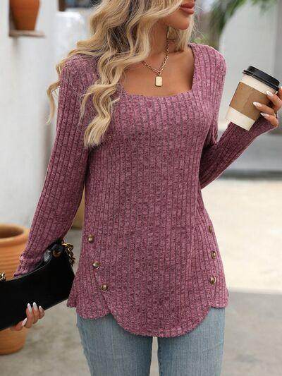 Mandy Square Neck Long Sleeve T-Shirt for Women Fashion - Selvanelle