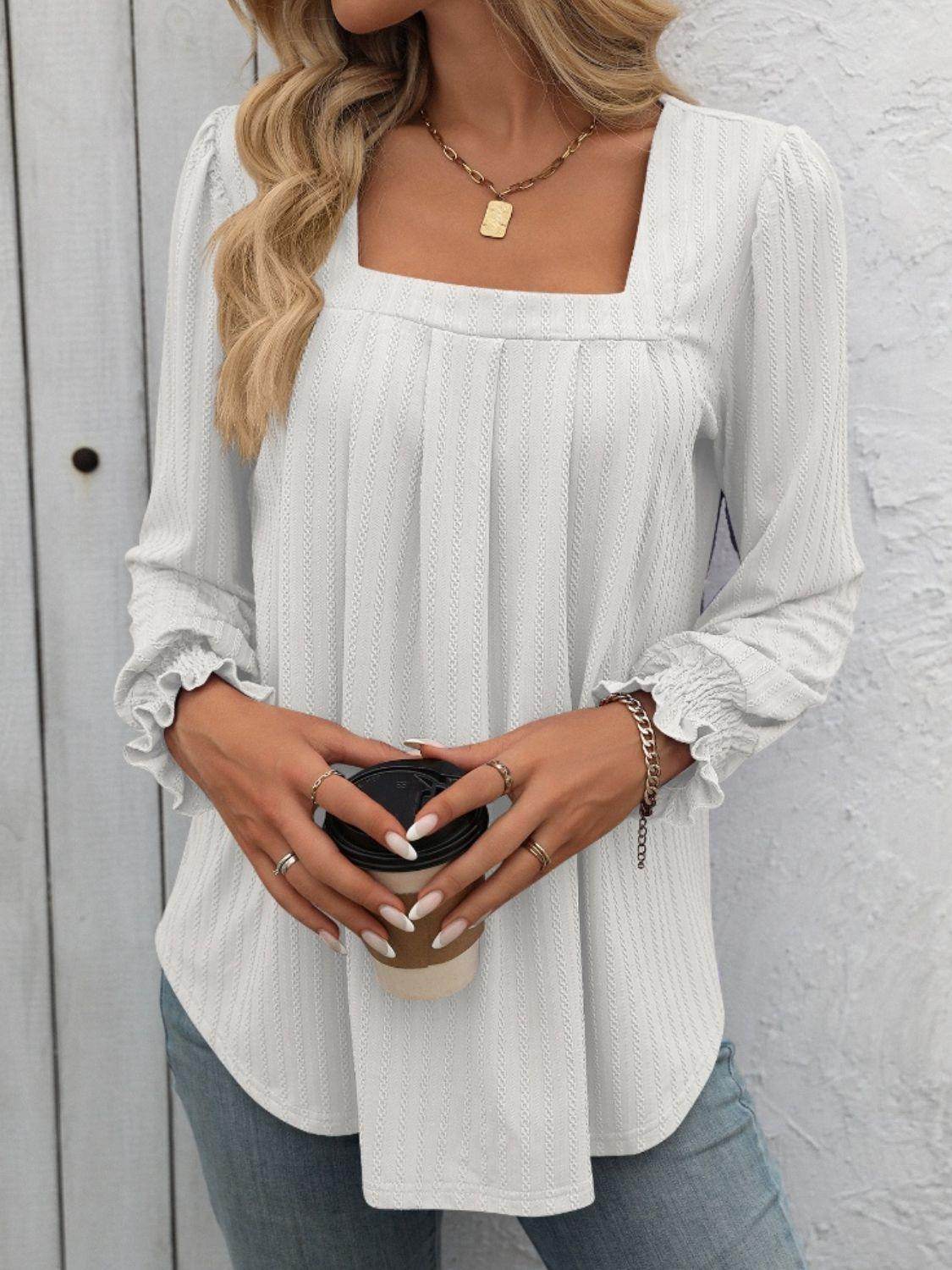 Mandy Square Neck Long Sleeve Top for Stylish Comfort - Selvanelle