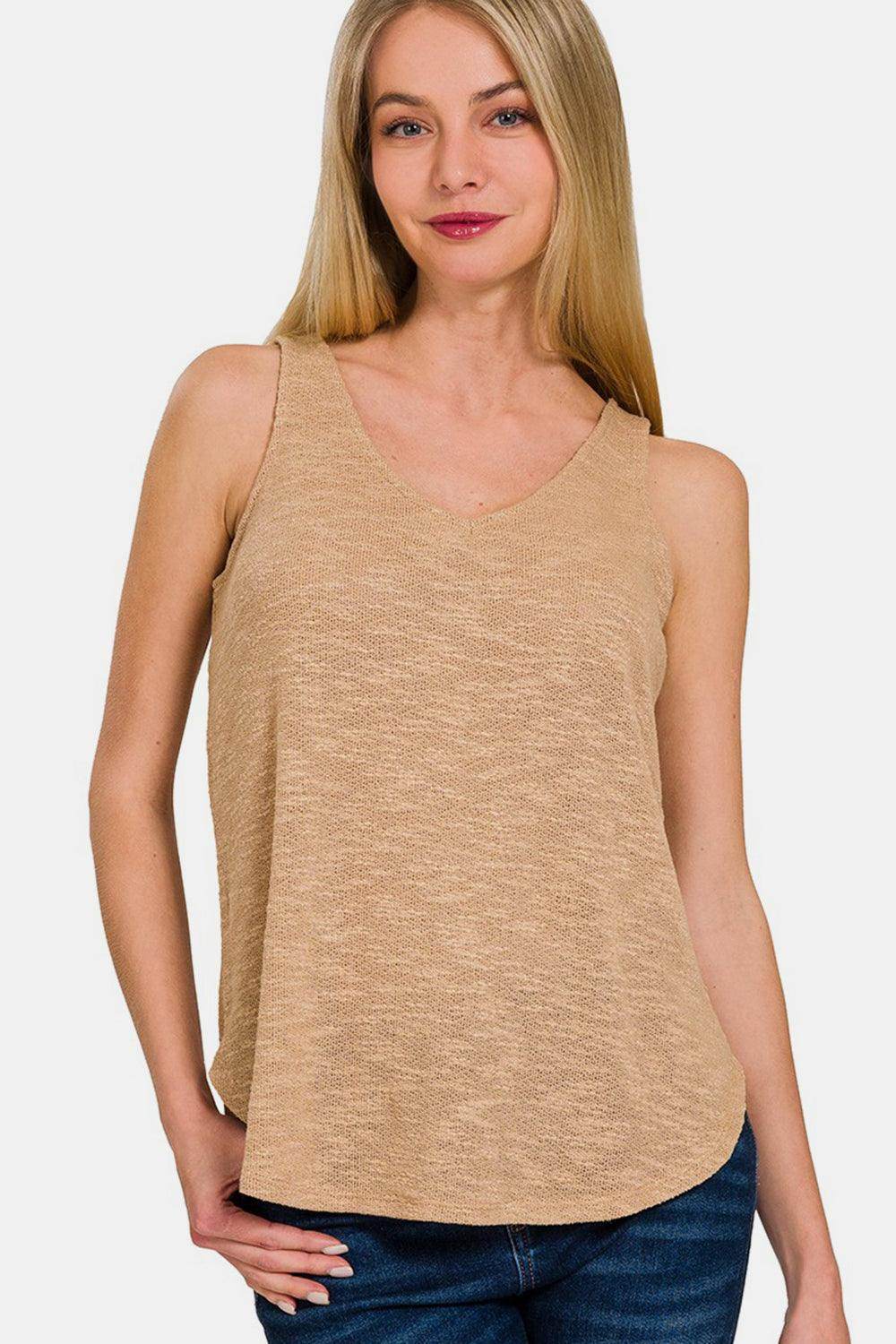 Zenana V-Neck Curved Hem Tank for Effortless Style - Selvanelle