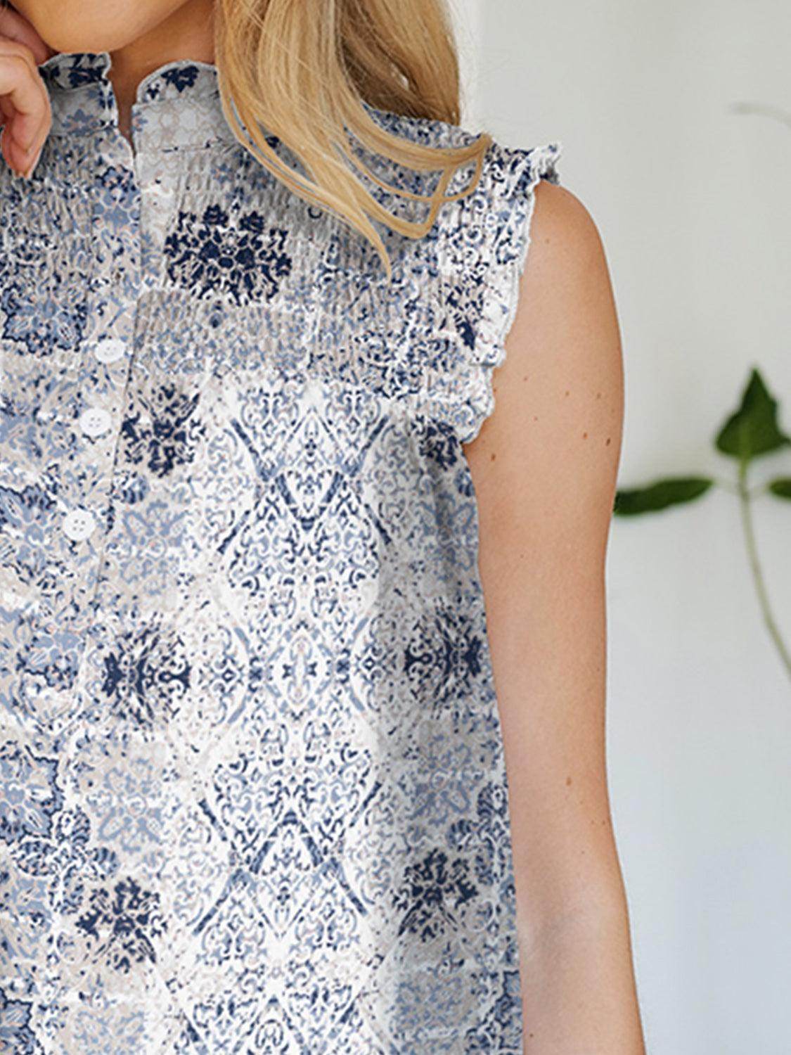 FAM-FAM Frill Printed Mock Neck Top for Stylish Outfits - Selvanelle