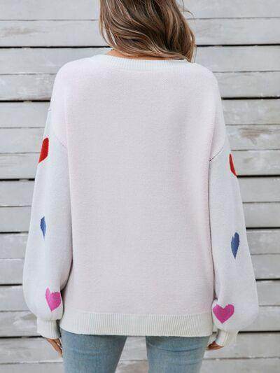 Angel Wings Heart Round Neck Long Sleeve Sweater for Women - Selvanelle