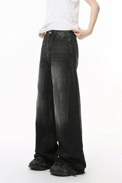 Washed Lightning Pattern Wide Leg Jeans for Stylish Comfort - Selvanelle