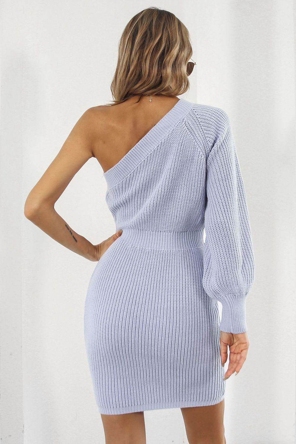 One Shoulder Raglan Sleeve Pencil Sweater Dress for Women - Selvanelle