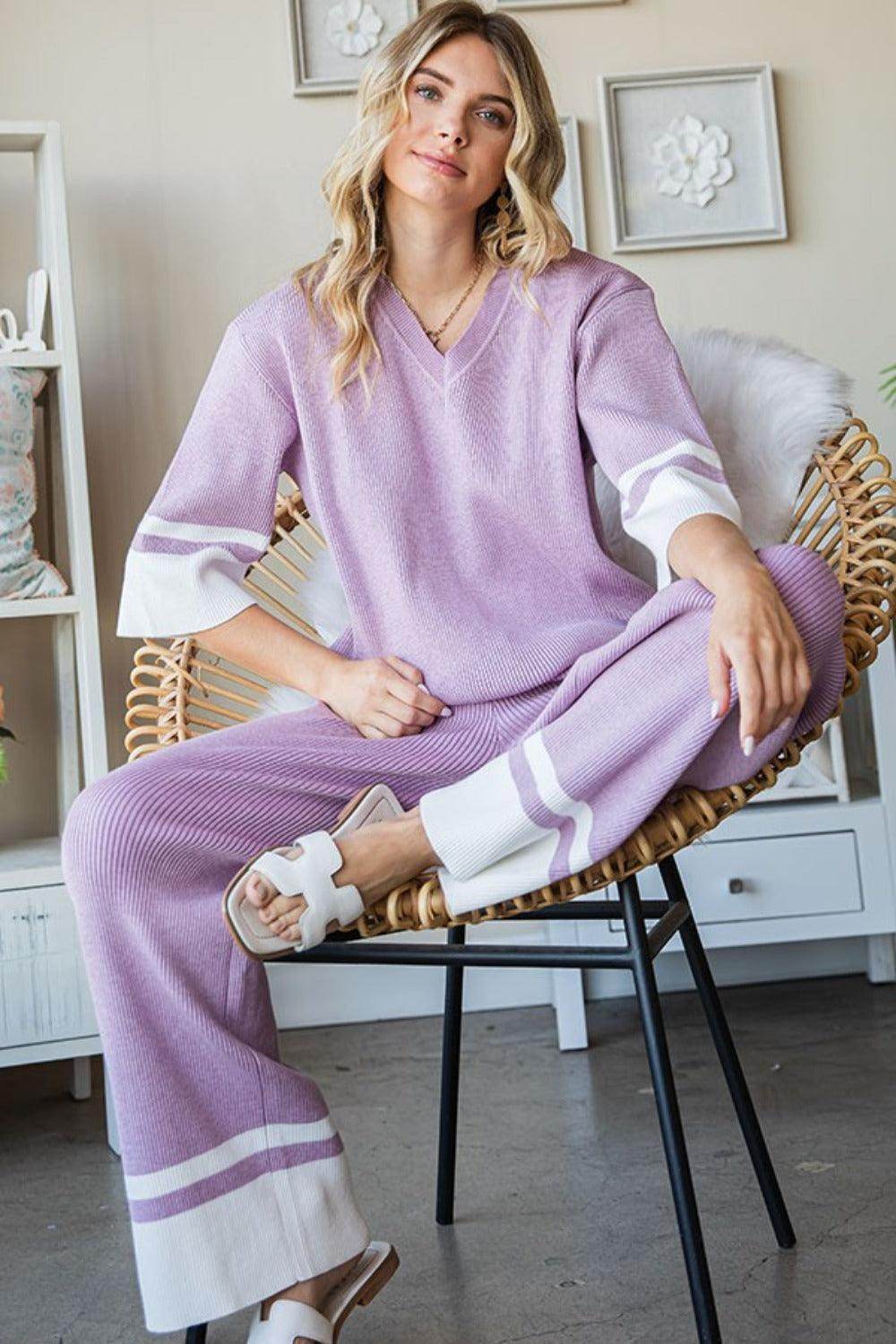 First Love Contrast Ribbed Knit Pants for Casual Style - Selvanelle
