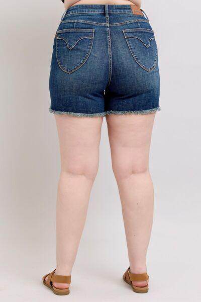 Judy Blue Tummy Control Fray Hem Denim Shorts for Women - Selvanelle