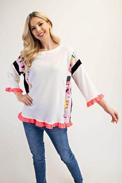 Celeste Full Size Ruffle Sleeve Color Block Top Plus Size - Selvanelle