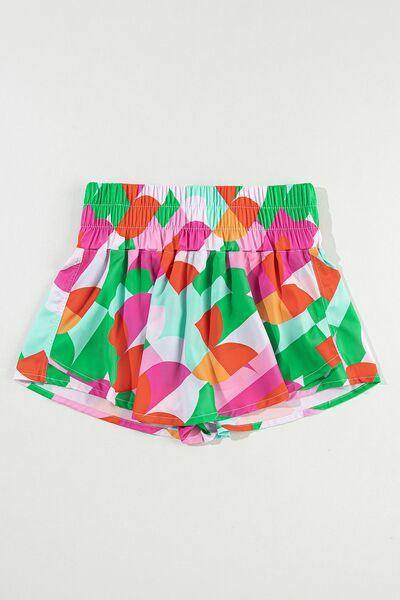 Smocked Contrast Print High Waist Skort for Women - Selvanelle