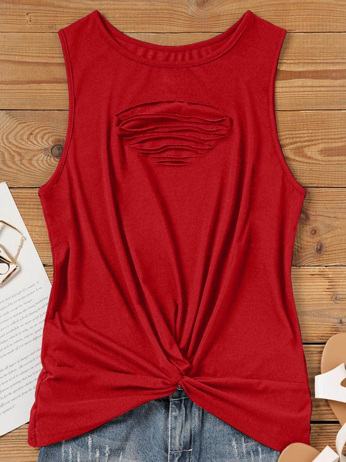Cutout Twisted Round Neck Tank for Stylish Comfort - Selvanelle