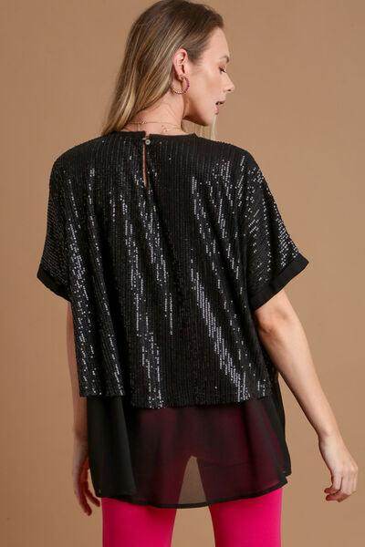 Umgee Sequin Half Sleeve Layered Blouse for Stylish Looks - Selvanelle