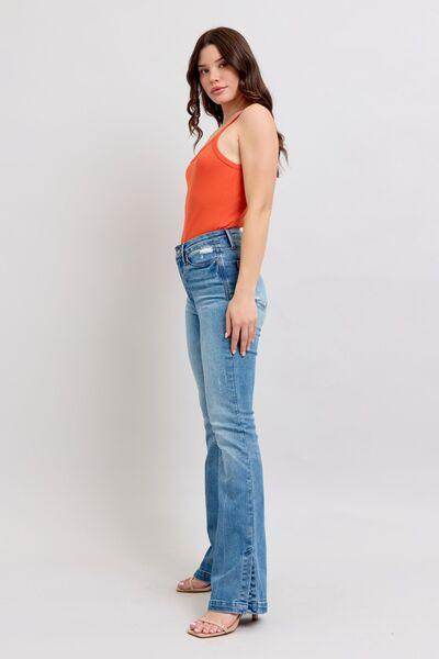 Judy Blue HW Tummy Control Vintage Wash Side Slit Slim Boot Jeans - Selvanelle