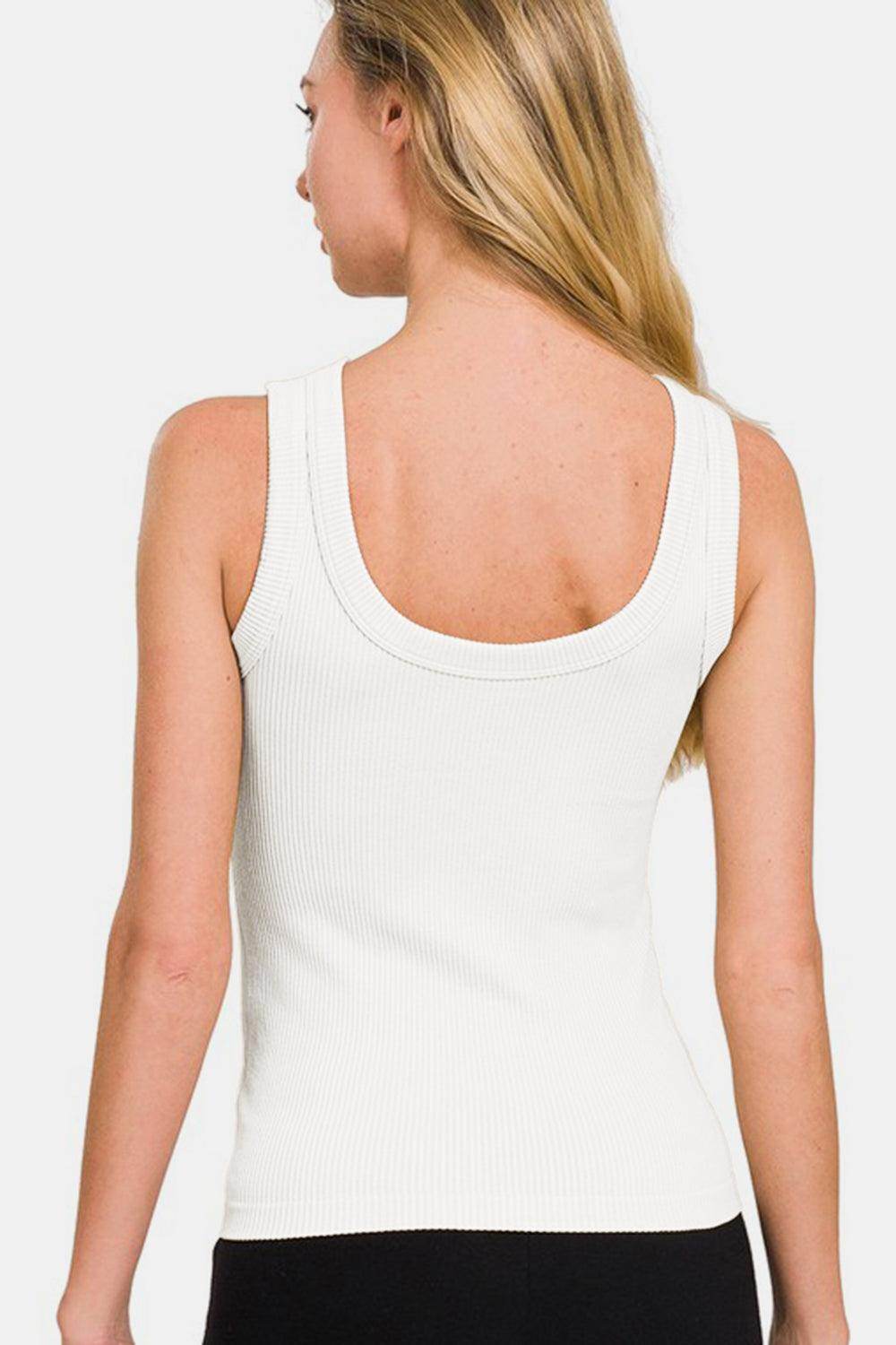 Zenana 2 Way Neckline Washed Ribbed Tank Top for Women - Selvanelle