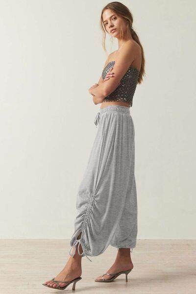 Drawstring Ruched Pants for Women in Sheer Opaque Style - Selvanelle