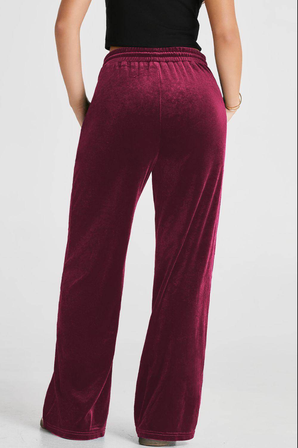 Drawstring Waist Wide Leg Active Pants for Women Comfort - Selvanelle