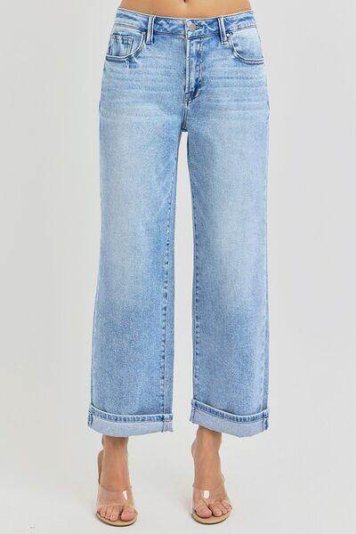 RISEN Full Size Ankle Wide Leg Cuffed Jeans Plus Size - Selvanelle