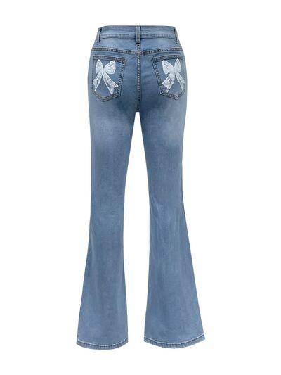 Bow Back Flare Jeans with Stylish Back Bow Detail - Selvanelle