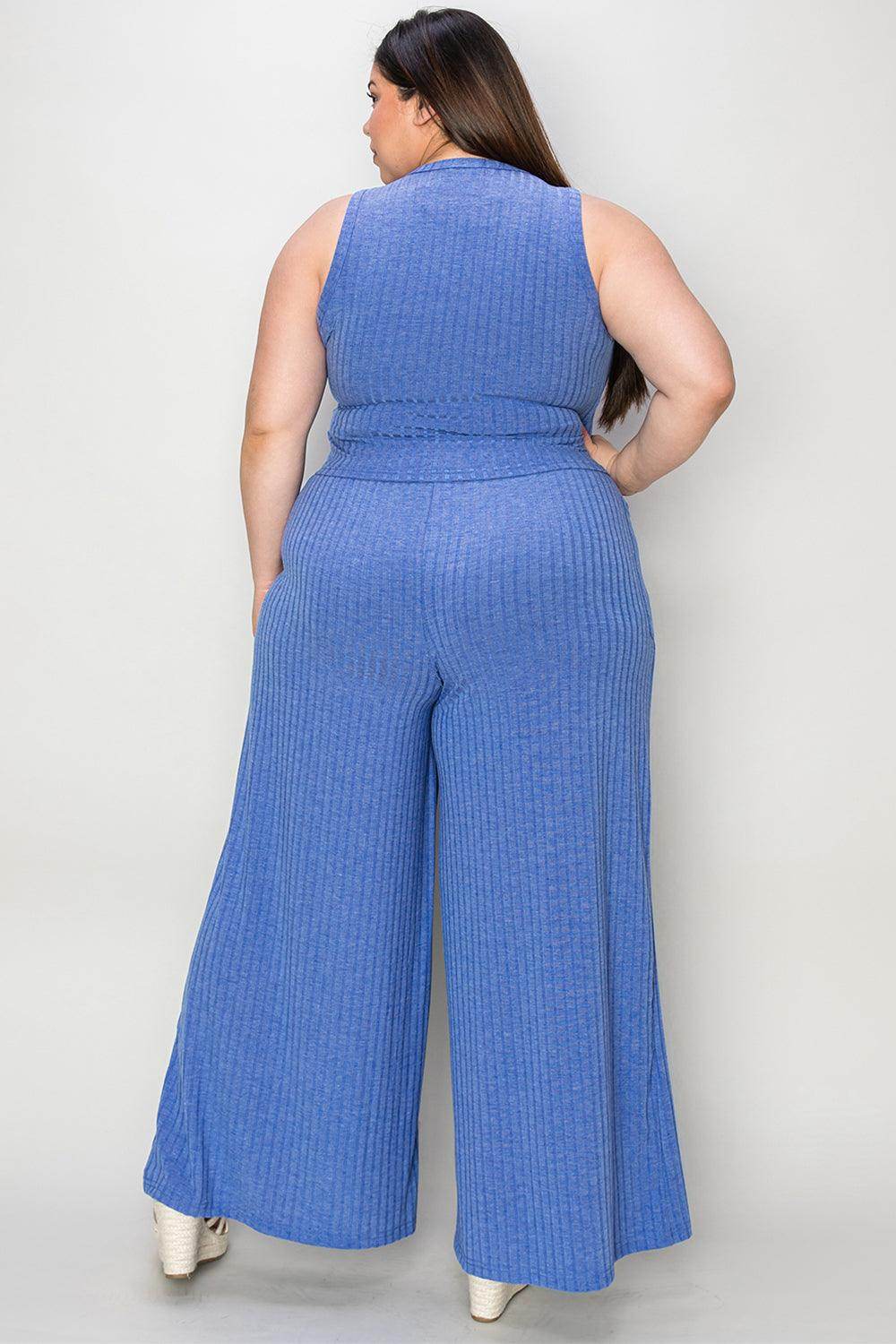 Basic Bae Full Size Ribbed Tank and Wide Leg Pants Set - Selvanelle