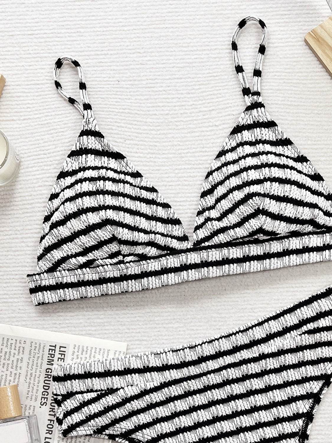 Striped V-Neck Two-Piece Swim Set - Selvanelle
