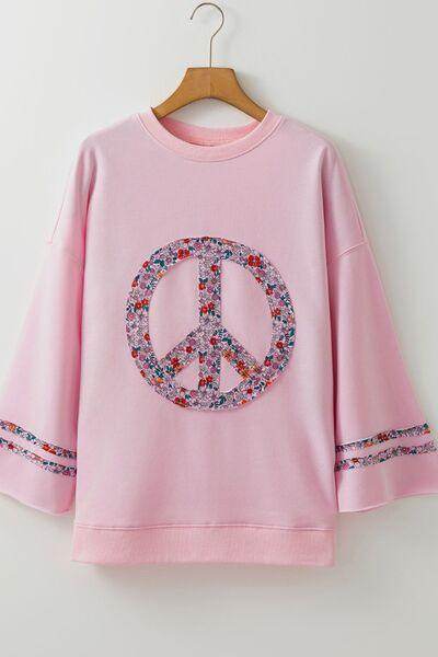 Peace Patch Round Neck Long Sleeve Top for Women Fashion - Selvanelle