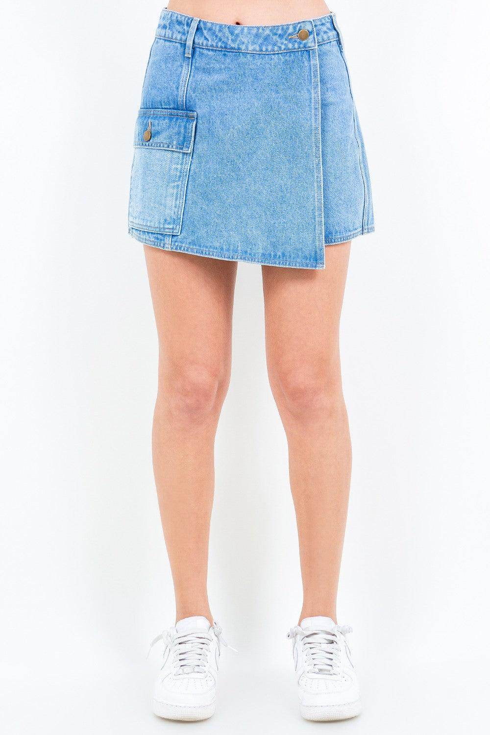 American Bazi Cargo Pocket Denim Skort for Trendy Style - Selvanelle