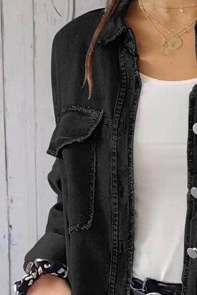 Full Size Pocketed Button Up Long Sleeve Denim Jacket Sale - Selvanelle