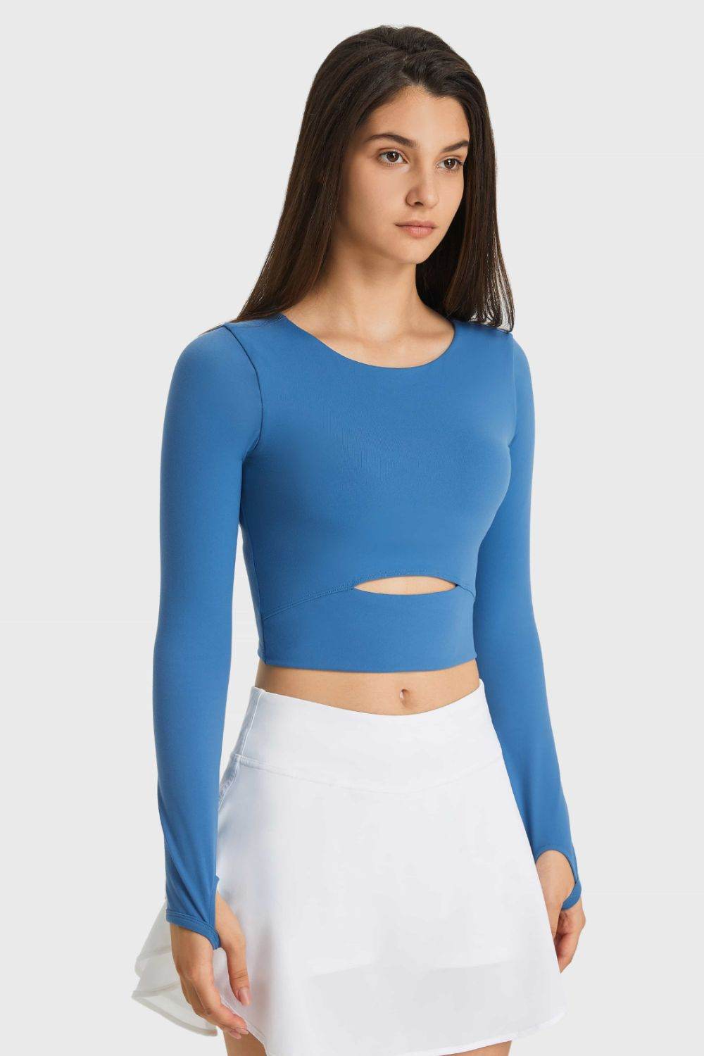 Millennia Cutout Long Sleeve Cropped Sports Top - Selvanelle