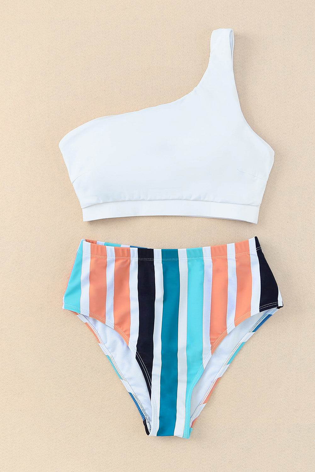 Striped One Shoulder Two-Piece Swim Set - Selvanelle
