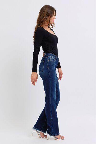 Judy Blue Full Size Raw Hem Straight Leg Jeans for Women - Selvanelle
