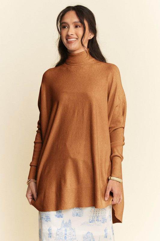 Davi & Dani High-Low Turtleneck Long Sleeve Knit Top Women - Selvanelle