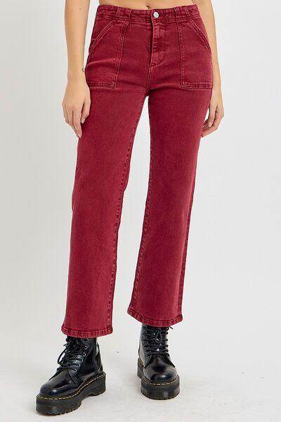 RISEN Full Size High Rise Straight Jeans with Patch Pockets - Selvanelle