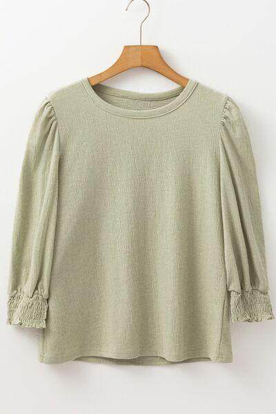Textured Round Neck Three-Quarter Sleeve Blouse for Women - Selvanelle