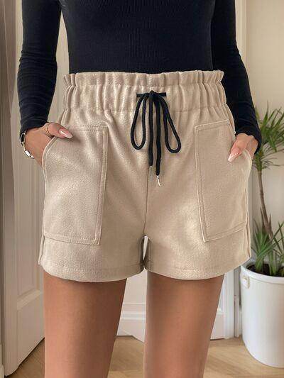 Perfee Frill Drawstring Shorts With Pockets For Women - Selvanelle
