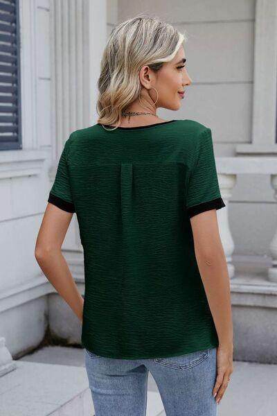Cutout Round Neck Short Sleeve Blouse for Women Fashion - Selvanelle