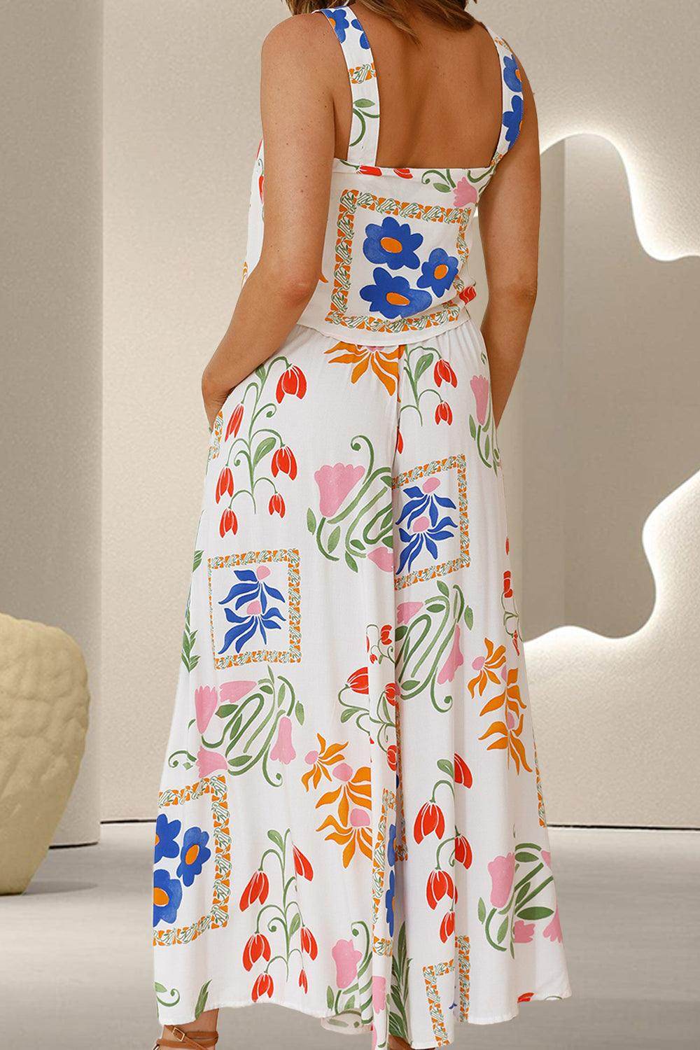 Stylish Printed Square Neck Top and Pants Set for Women - Selvanelle